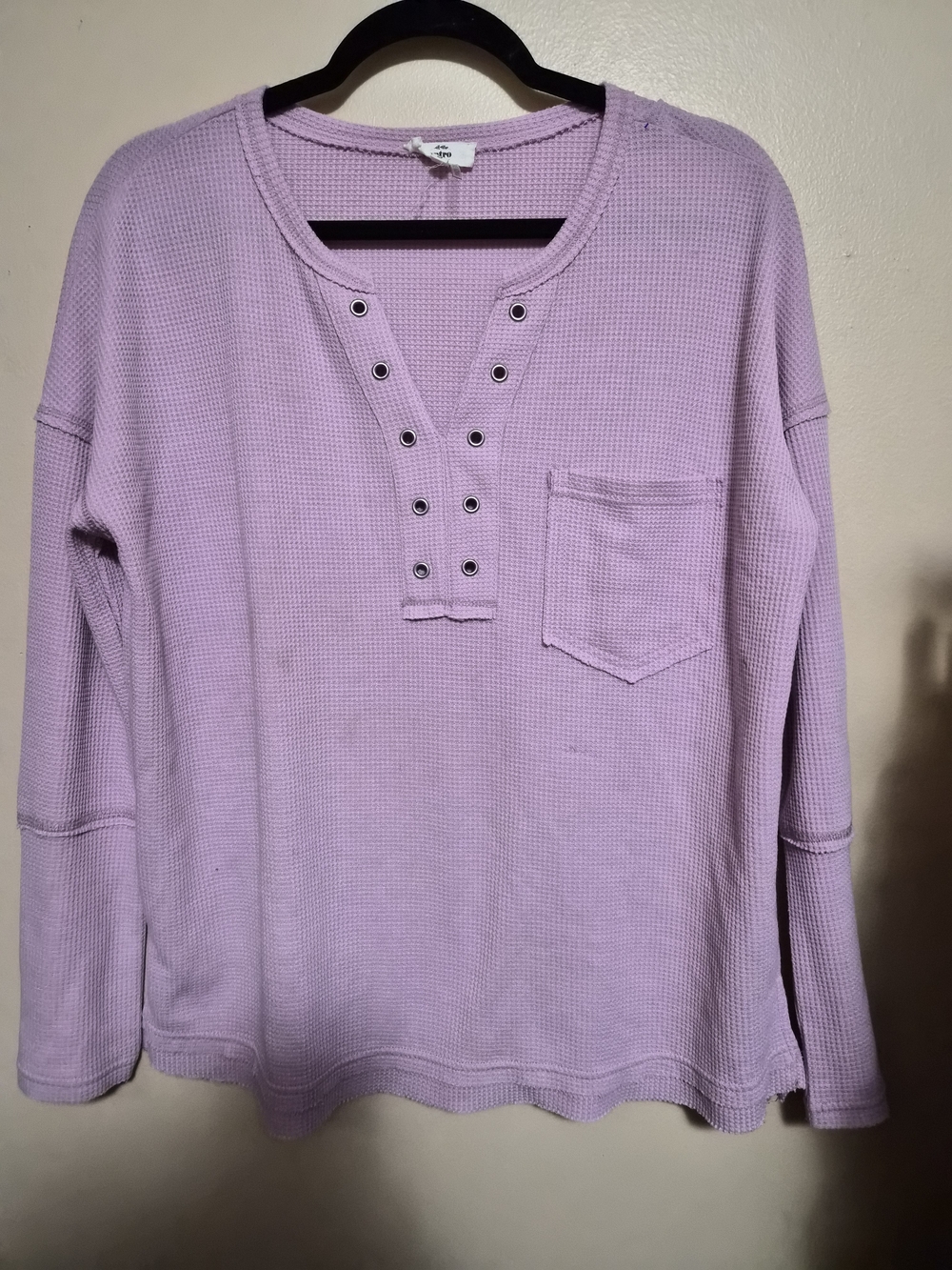 entro Lavender Waffle Knit Long Sleeve Top with Grommet V-Neck